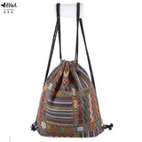 Bohemian Drawstring Backpacks Bag Women Woven Casual Beach Travel Bags