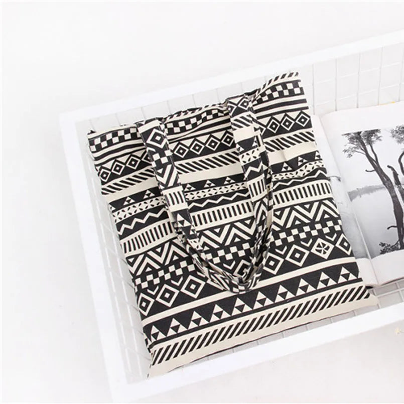 Boho Striped Women Shoulder Bag High Cotton Travel School Books Bags