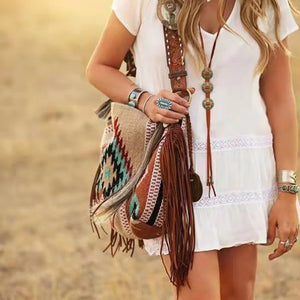 Bohemian Tassel Shoulder Bag Canvas Crossbody Tote