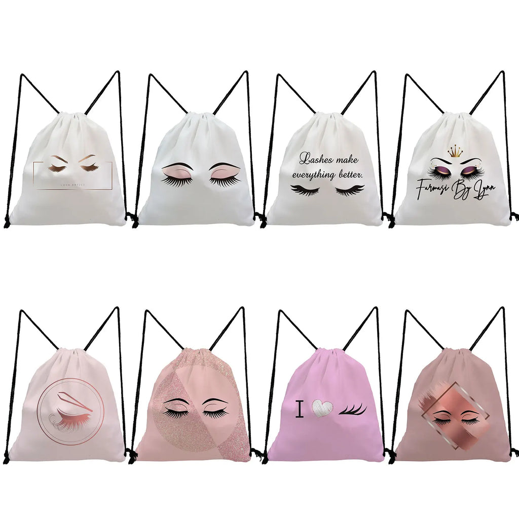 Casual Girls Lashes Graphic Backpacks Drawstring Pocket Eye Eyelash Print