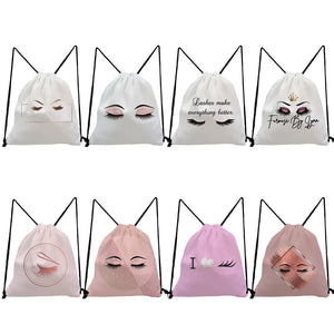 Casual Girls Lashes Graphic Backpacks Drawstring Pocket Eye Eyelash Print