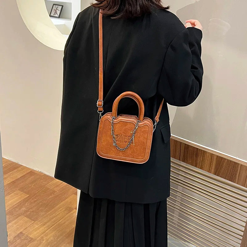 Boston Leather Women's Shoulder Bag Crossbody Handbag Chain Messenger Tote Bag