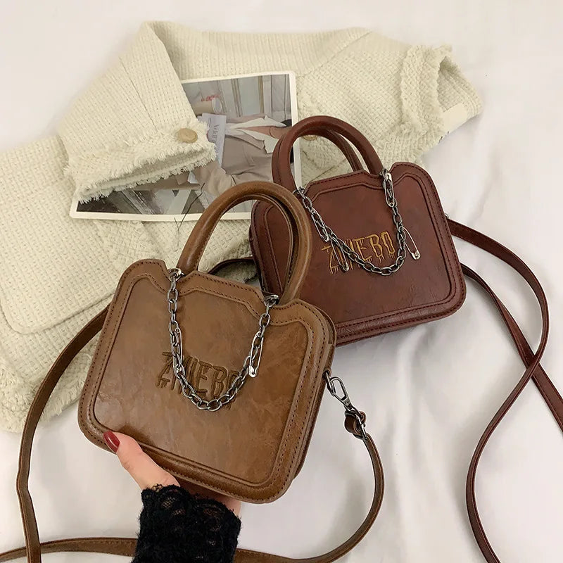 Boston Leather Women's Shoulder Bag Crossbody Handbag Chain Messenger Tote Bag