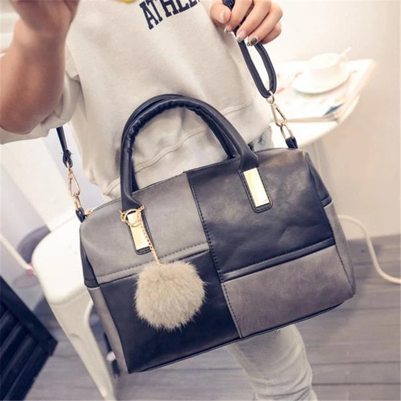 Boston Patchwork PU Leather Women Bag Shoulder Handbag