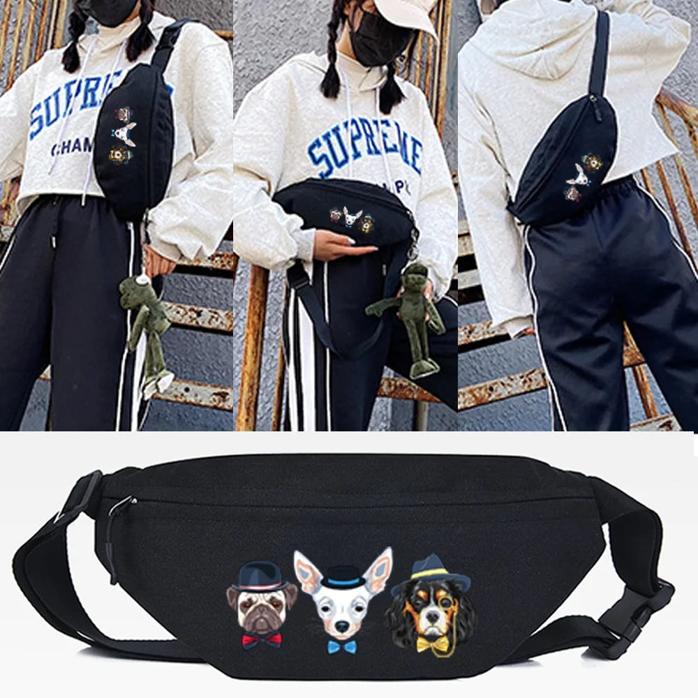 Bow Dog Print Waist Bag Chest Bag Sling Bag Crossbody Outdoor Sport Shoulder Che