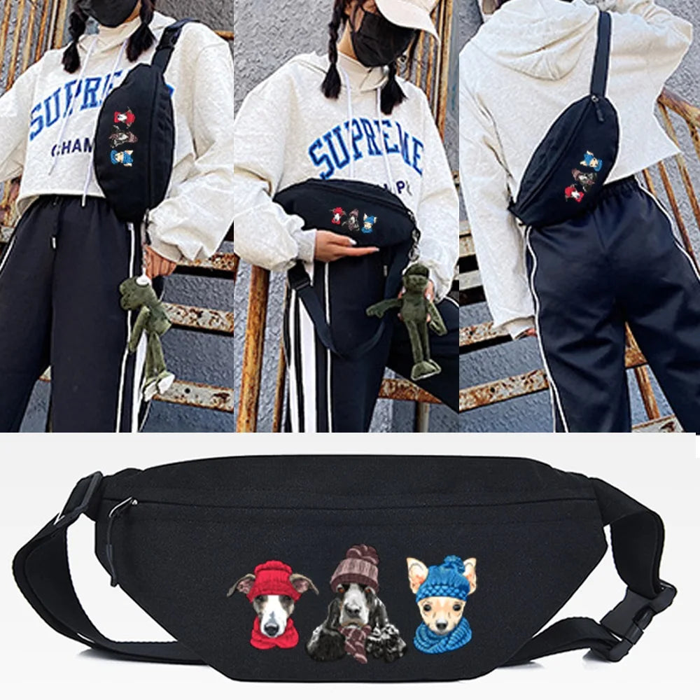 Bow Dog Print Waist Bag Chest Bag Sling Bag Crossbody Outdoor Sport Shoulder Che