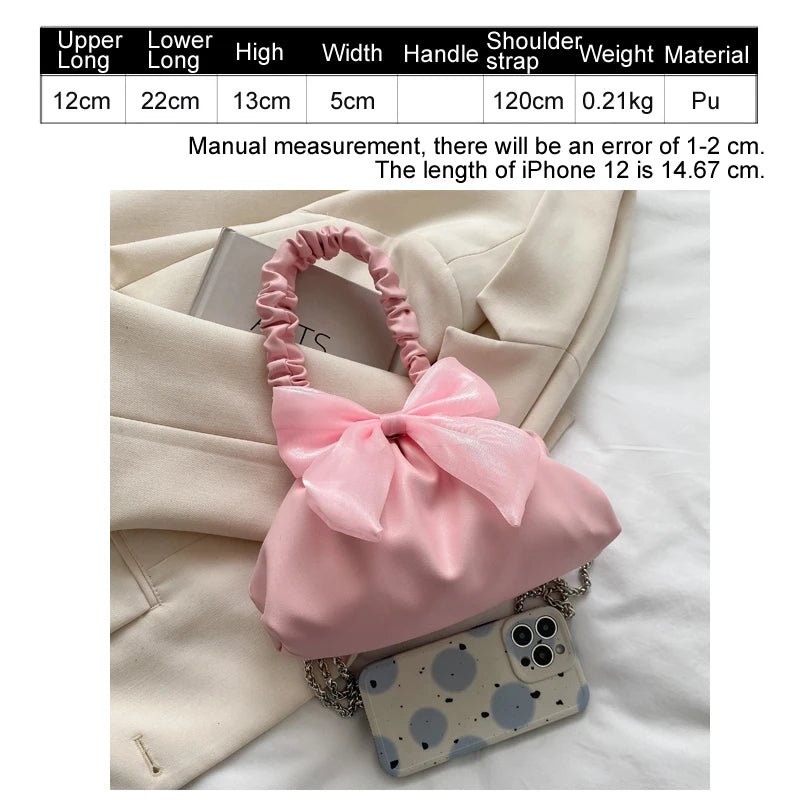 Bow Handbag Crossbody Bags for Women Pleated Shoulder Bag Wedding Party Evening