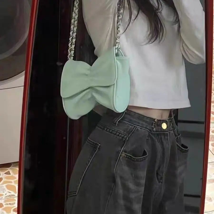 Bow Pleated Shoulder Bags Women Ins Sweet Ladies Underarm Bag
