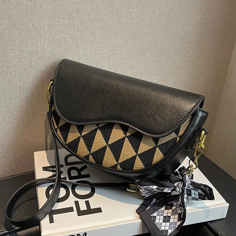 Bow Scarf Women's Shoulder Bag Geometric Crossbody Small Bag Girl's Purse