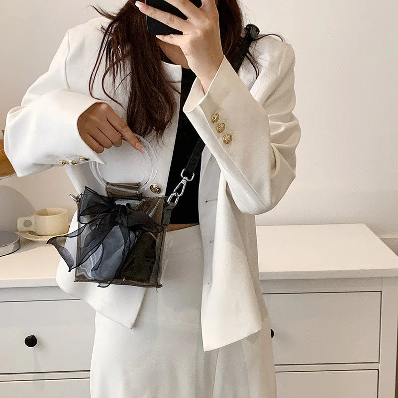 Bow Tie Round Handle Totes Mini Clear PVC Crossbody Bag for Women
