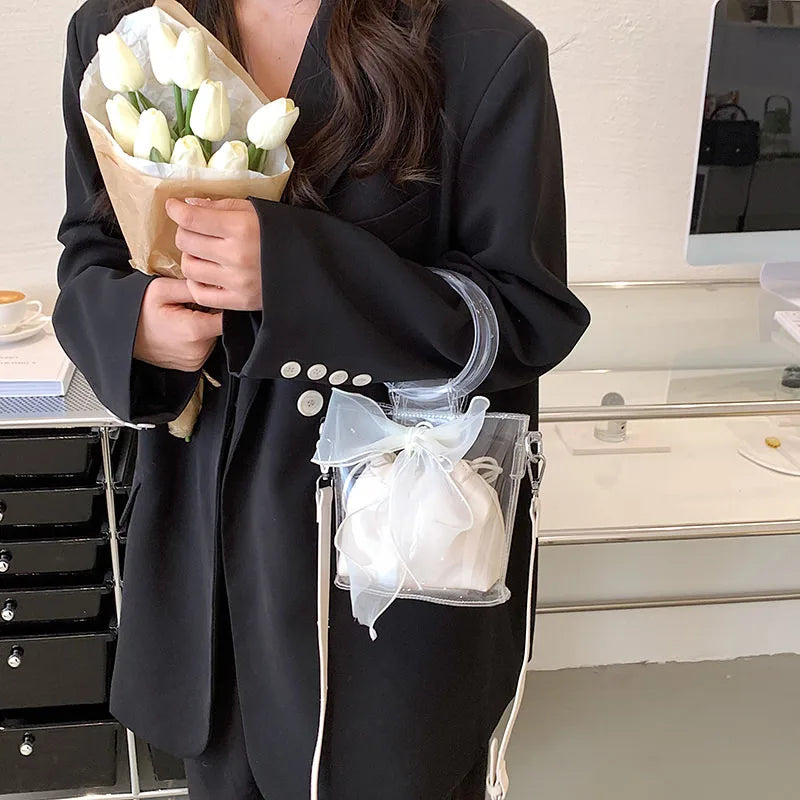 Bow Tie Round Handle Totes Mini Clear PVC Crossbody Bag for Women