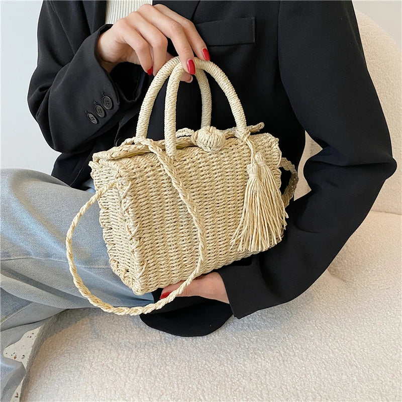 Beach Straw Rattan Crossbody Shoulder Bag Top Handle Handbag