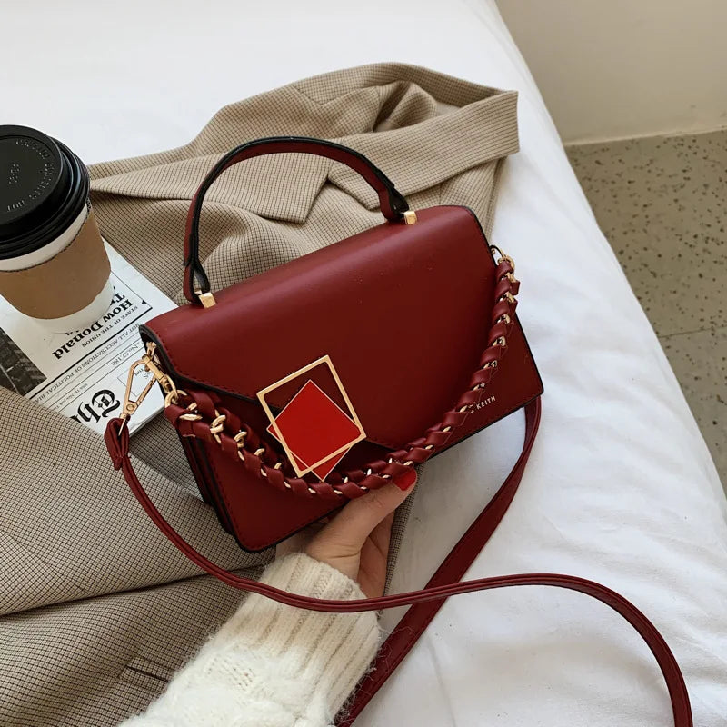 Braided Chain Women Handbags Small PU Leather Crossbody Bags For Female