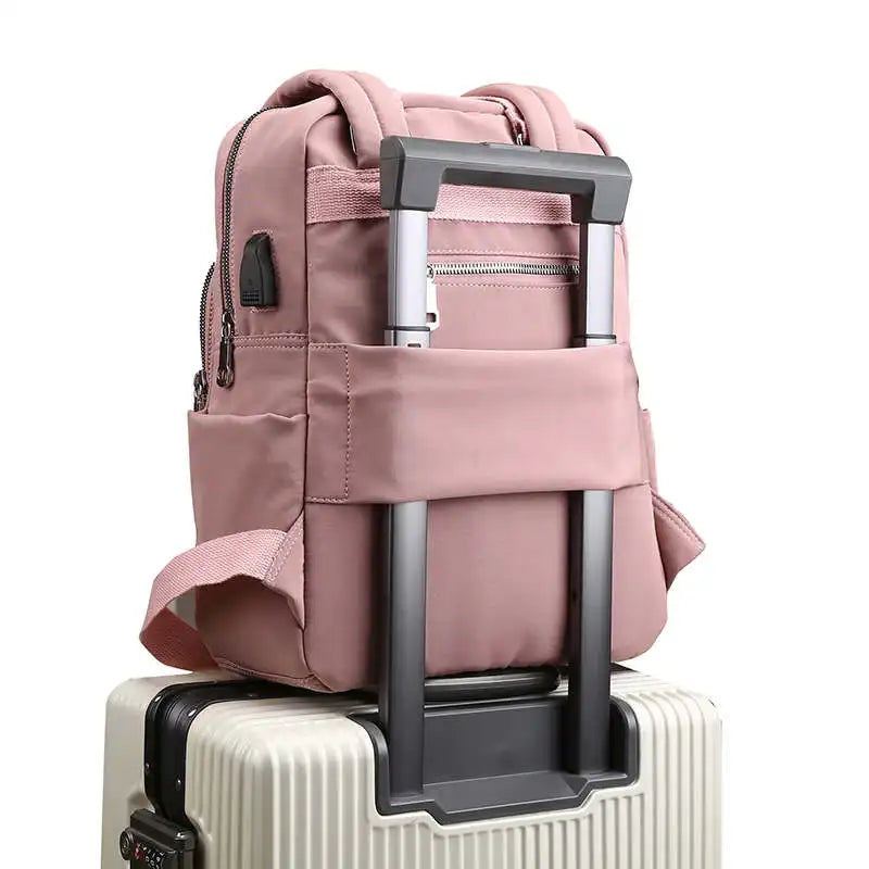 Casual Nylon Women Backpack High School Bag Multi-pocket Travel Bag