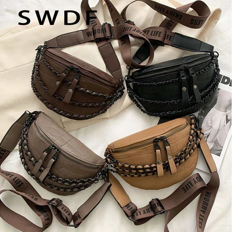 Chain Waist Bags Women Chest Bag Crossbody Bags Female Waist Packs Handbag Fanny