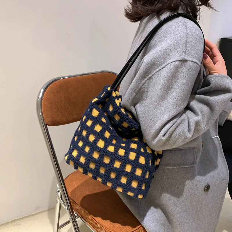 Lambhair Women's Plaid Shoulder Bag Contrast Crossbody Handbag