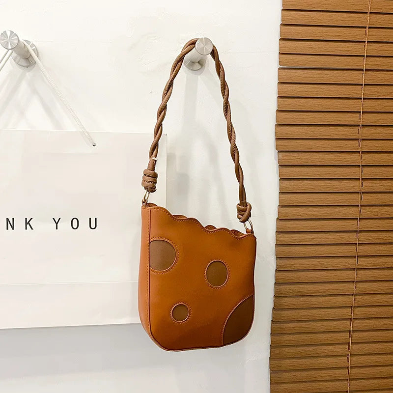 PU Leather Women's Shoulder Bag Contrast Crossbody Bag Bucket Handbag