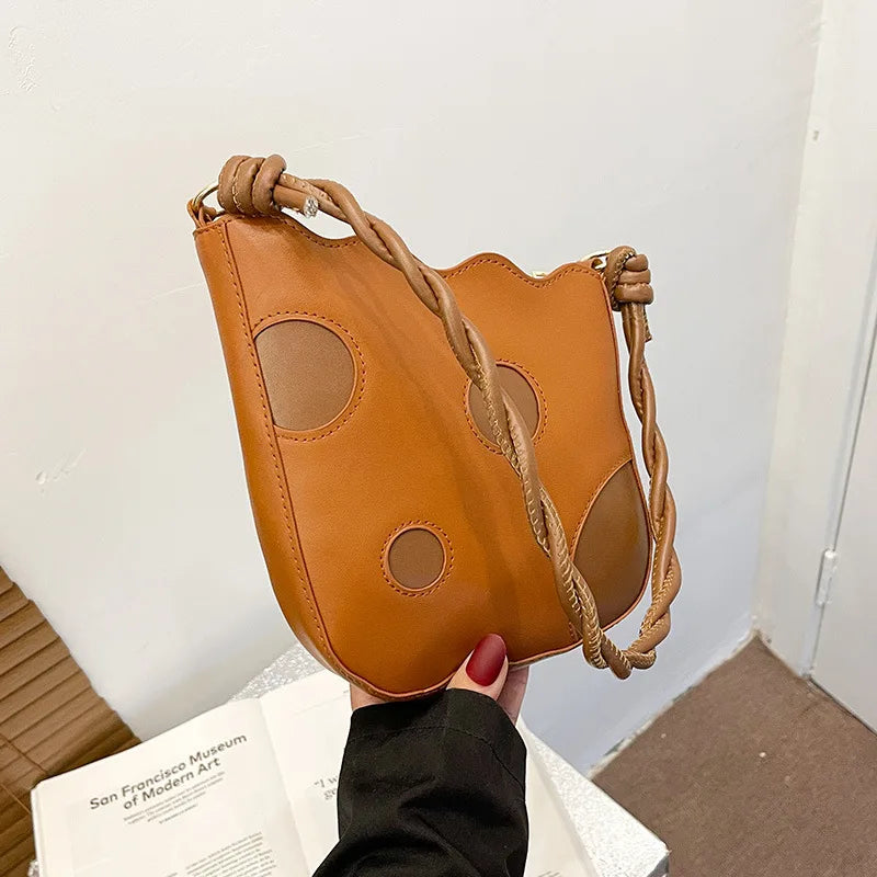 PU Leather Women's Shoulder Bag Contrast Crossbody Bag Bucket Handbag