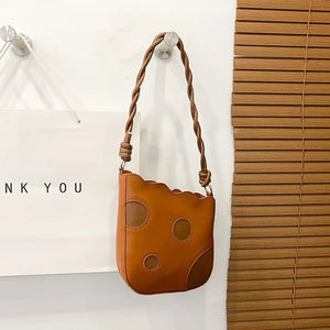 PU Leather Women's Shoulder Bag Contrast Crossbody Bag Bucket Handbag