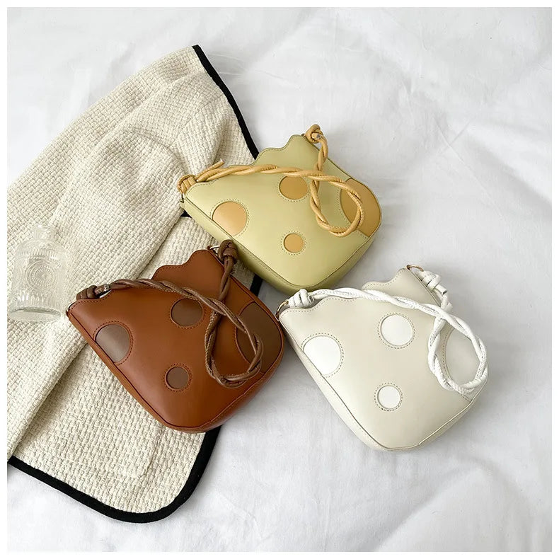 PU Leather Women's Shoulder Bag Contrast Crossbody Bag Bucket Handbag