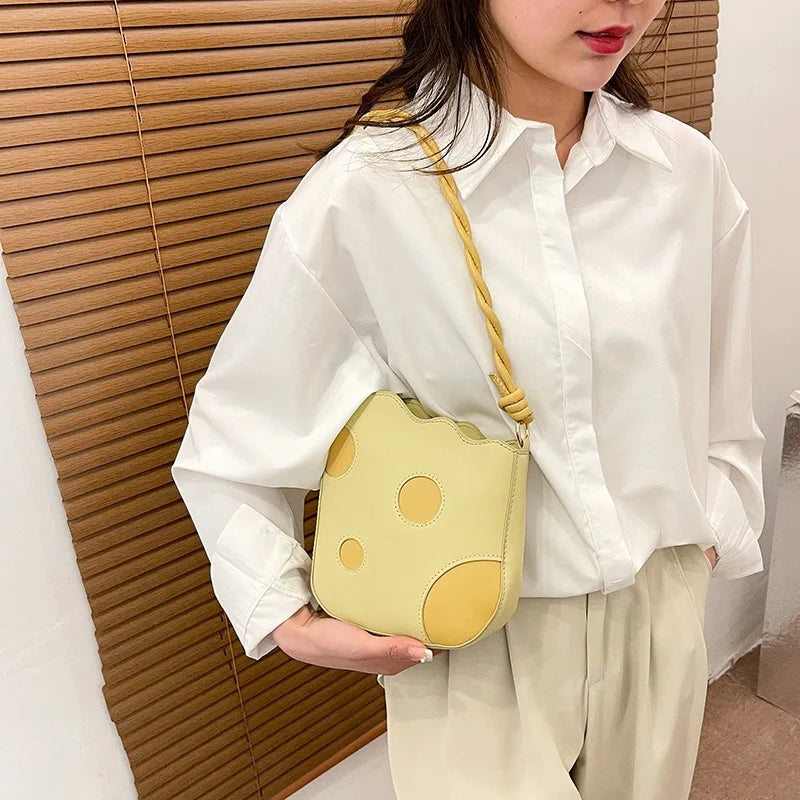 PU Leather Women's Shoulder Bag Contrast Crossbody Bag Bucket Handbag