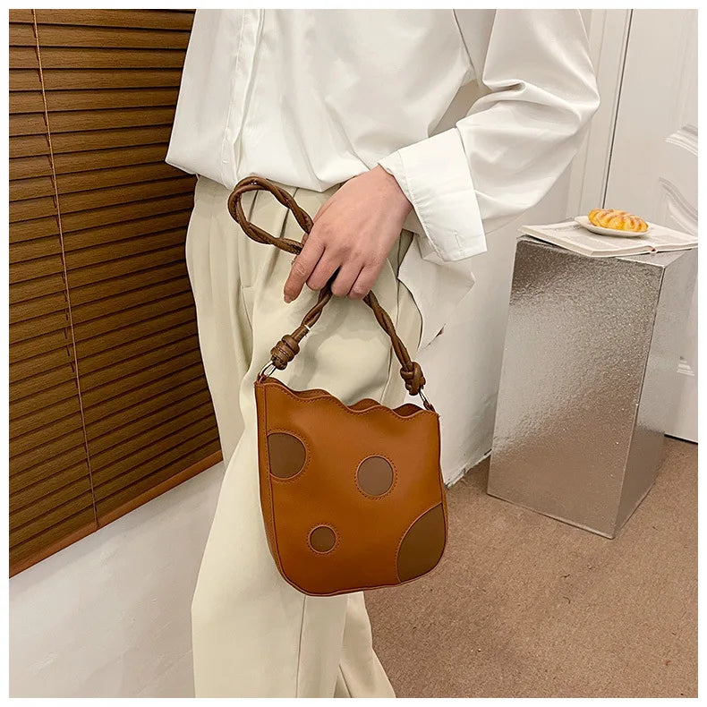 PU Leather Women's Shoulder Bag Contrast Crossbody Bag Bucket Handbag