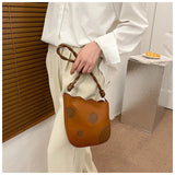 PU Leather Women's Shoulder Bag Contrast Crossbody Bag Bucket Handbag