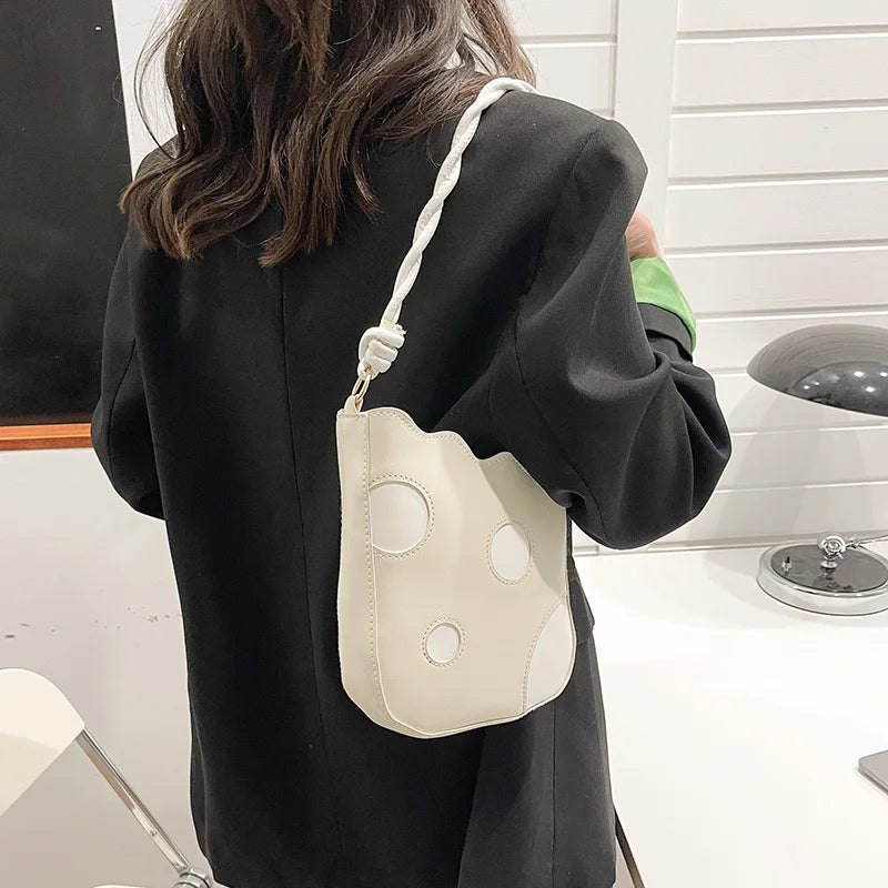 PU Leather Women's Shoulder Bag Contrast Crossbody Bag Bucket Handbag