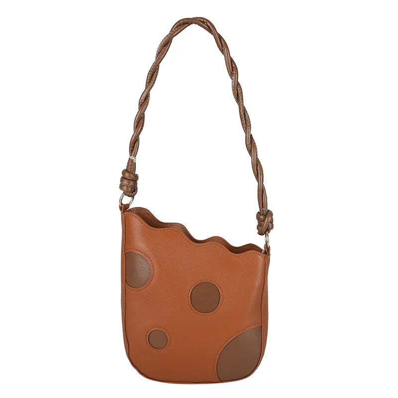 PU Leather Women's Shoulder Bag Contrast Crossbody Bag Bucket Handbag