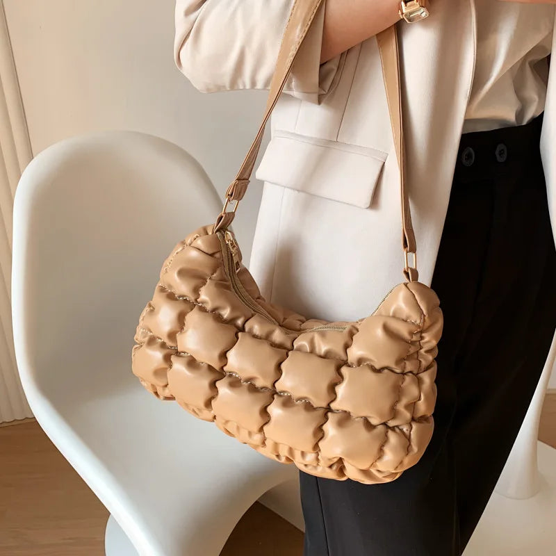 Plaid Quilted Padded Women's Shoulder Bag Crossbody Bag Cloud Handbag
