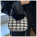 Wool Women's Shoulder Bag Chain Crossbody Bag Half Moon Handbag
