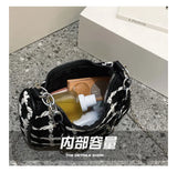 Wool Women's Shoulder Bag Chain Crossbody Bag Half Moon Handbag