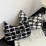 Wool Women's Shoulder Bag Chain Crossbody Bag Half Moon Handbag