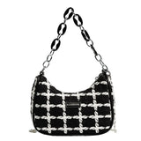 Wool Women's Shoulder Bag Chain Crossbody Bag Half Moon Handbag