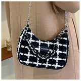 Wool Women's Shoulder Bag Chain Crossbody Bag Half Moon Handbag