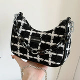 Wool Women's Shoulder Bag Chain Crossbody Bag Half Moon Handbag