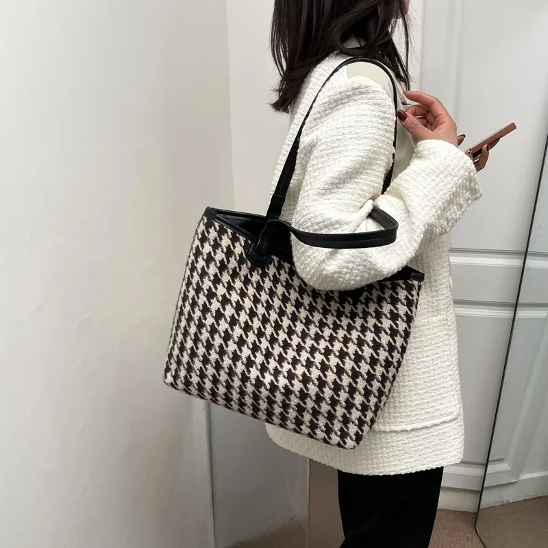 Woolen Printing Women's Shoulder Bag Handbag Large Square Winter Tote Shopping B
