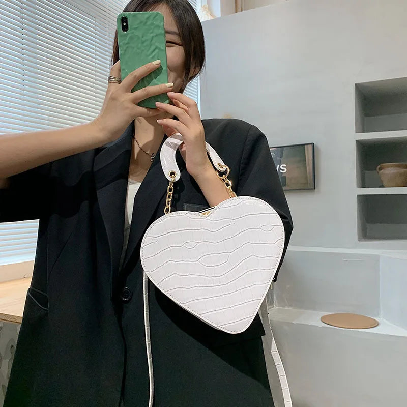 Stone Pattern PU Leather Heart Tote Bag for Women