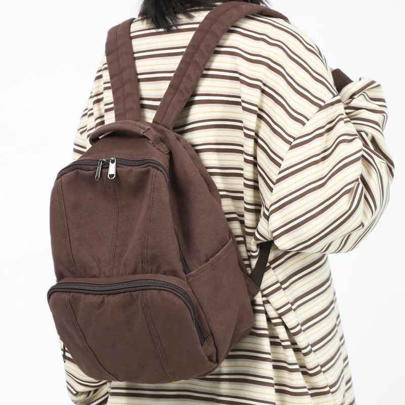 100% Cotton High Canvas Backpack for Girls Brown