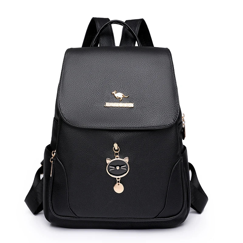 Soft Leather Waterproof Bagpack Preppy Style Student Bags