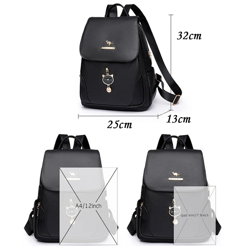 Soft Leather Waterproof Bagpack Preppy Style Student Bags