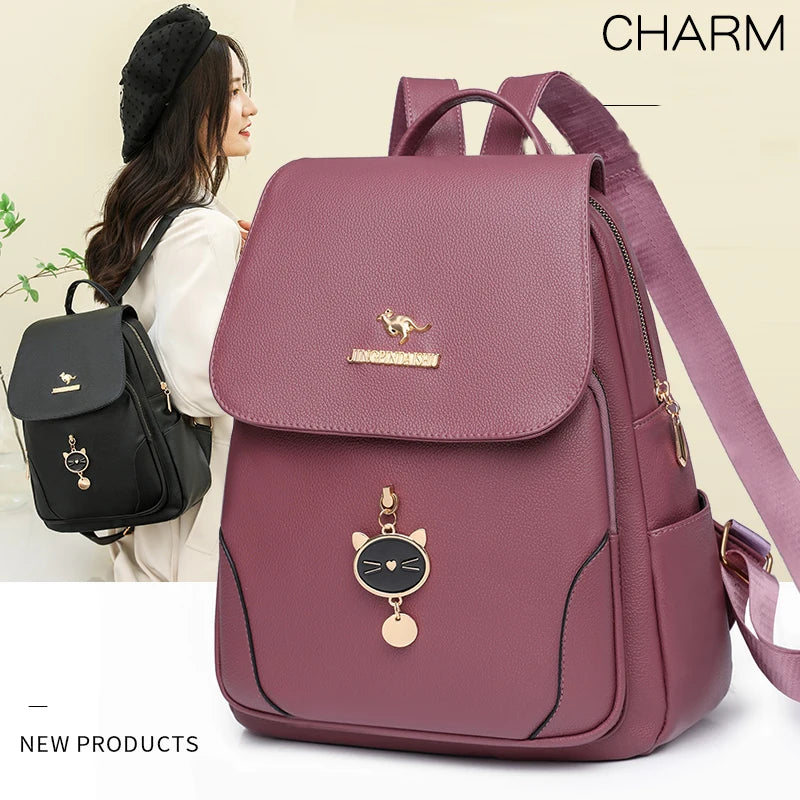 Soft Leather Waterproof Bagpack Preppy Style Student Bags