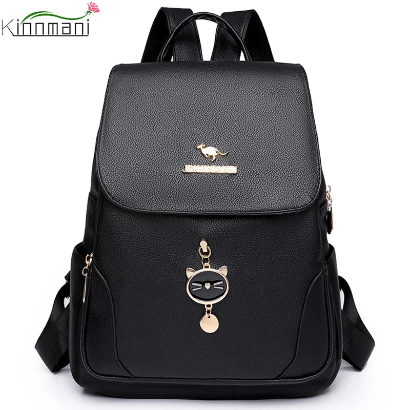 Soft Leather Waterproof Bagpack Preppy Style Student Bags