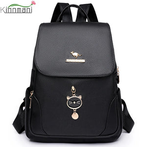 Soft Leather Waterproof Bagpack Preppy Style Student Bags