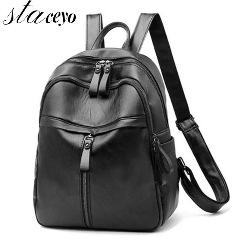 Men Leather School Travel Backpack Waterproof Rucksack