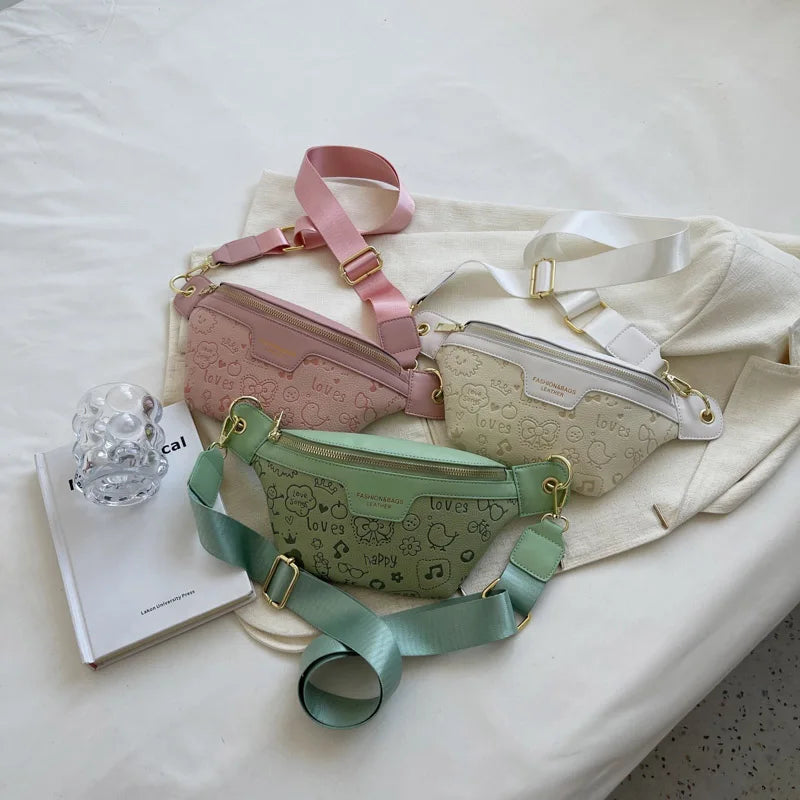 Cartoon Pictures PU Leather Fanny Pack Waist Bag Women