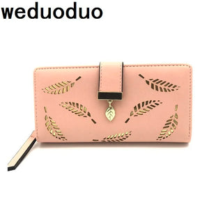 Women Wallets Long Clutch Purses Golden Hollow Leaves Phone Pocket