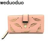 Women Wallets Long Clutch Purses Golden Hollow Leaves Phone Pocket