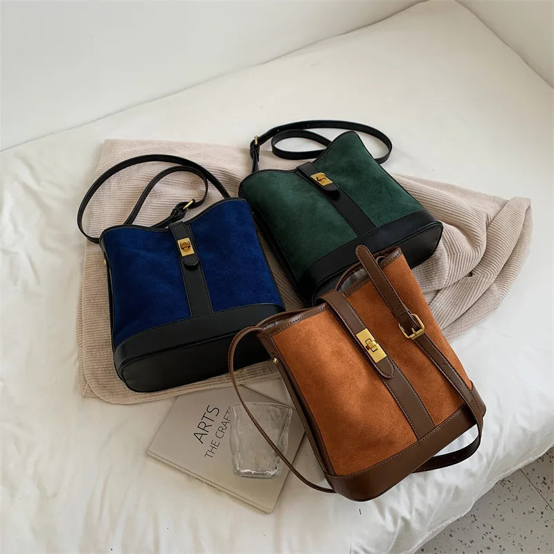 Matte PU Leather Bucket Shoulder Bag