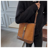 Matte PU Leather Bucket Shoulder Bag